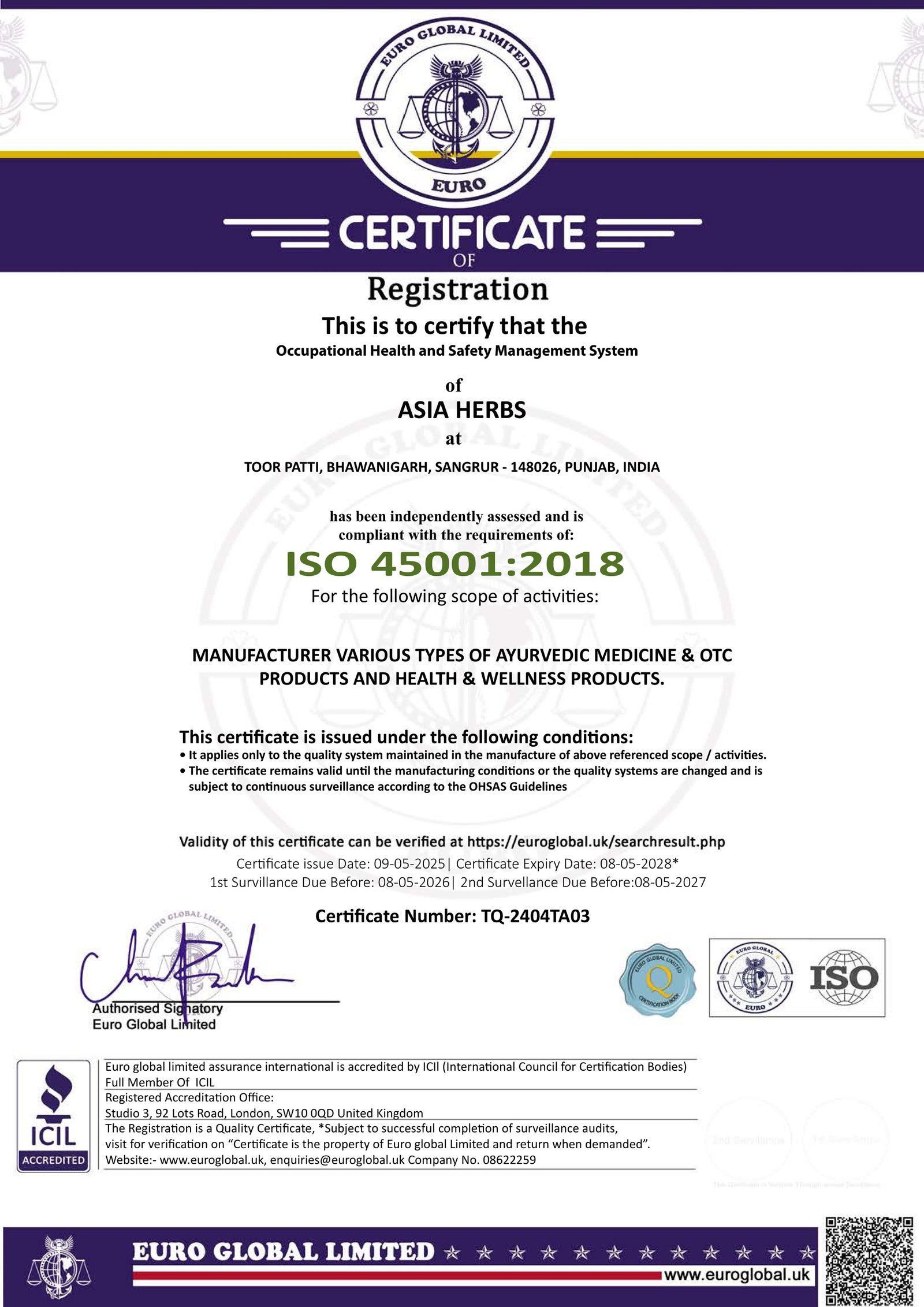 OHSAS Health & Safety Certificate